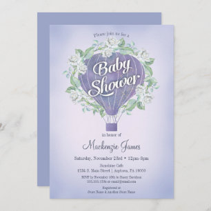 Paarse Hot Air Ballon Baby shower Uitnodiging