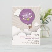 Paarse Hot Air ballon en wolkenkrabbers Kinderen B Kaart (Staand voorkant)