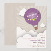 Paarse Hot Air ballon en wolkenkrabbers Kinderen B Kaart (Voorkant / Achterkant)