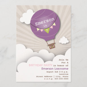 Paarse Hot Air ballon en wolkenkrabbers Kinderen B Kaart