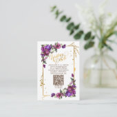 Paarse Hot Pink Gold QRCode Wedding Details Informatiekaartje (Staand voorkant)