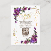 Paarse Hot Pink Gold QRCode Wedding Details Informatiekaartje (Voorkant)