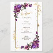 Paarse Hot Pink Gold Waterverf Floral Menu (Voorkant)