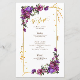 Paarse Hot Pink Gold Waterverf Floral Menu