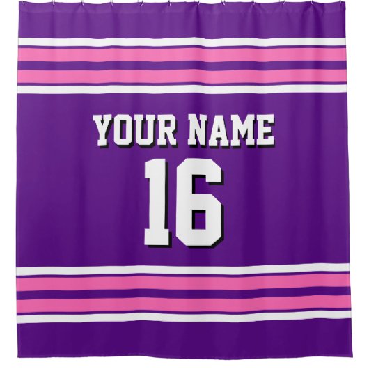 Paarse Hot Pink White Stripes Sports Jersey Douchegordijn (Voorkant)