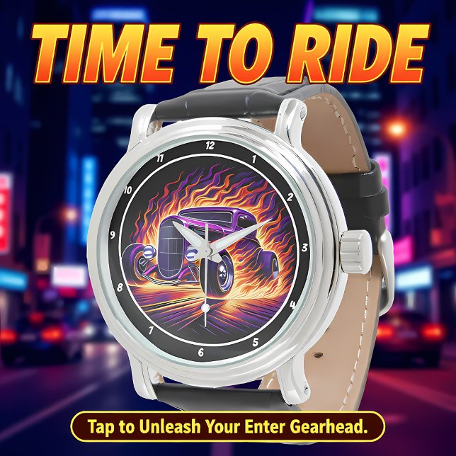 Paarse Hot Rod, vurige straat  Horloge (Creator heeft geüpload)