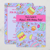 Paarse hotroze 30e verjaardag uitnodiging (Voorkant / Achterkant)