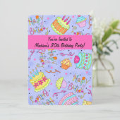 Paarse hotroze 30e verjaardag uitnodiging (Staand voorkant)