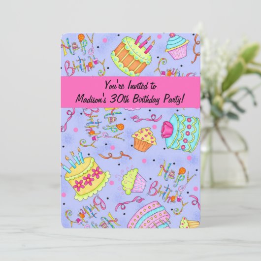 Paarse hotroze 30e verjaardag uitnodiging (Staand voorkant)