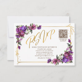 Paarse hotroze Floral Gold Script QR-code RSVP