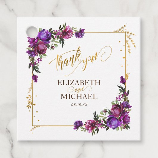 Paarse hotroze gouden Waterverf Bedankjes Labels (Voorkant)