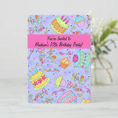 Paarse hotroze Tween's 12e verjaardag uitnodiging (Staand voorkant)