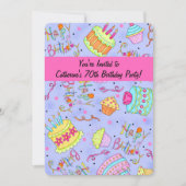 Paarse hotroze Tween's 12e verjaardag uitnodiging (Voorkant)