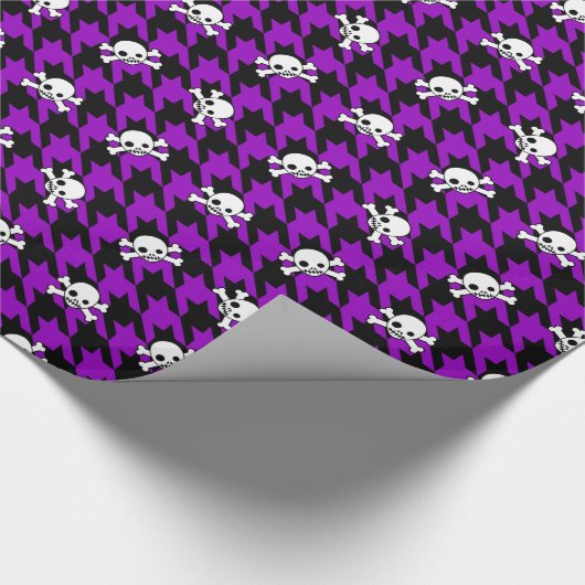 Paarse Houndstooth en Skulls Cadeaupapier (Hoek)