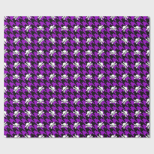 Paarse Houndstooth en Skulls Cadeaupapier (Vlak)