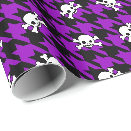 Paarse Houndstooth en Skulls Cadeaupapier (Rol Hoek)