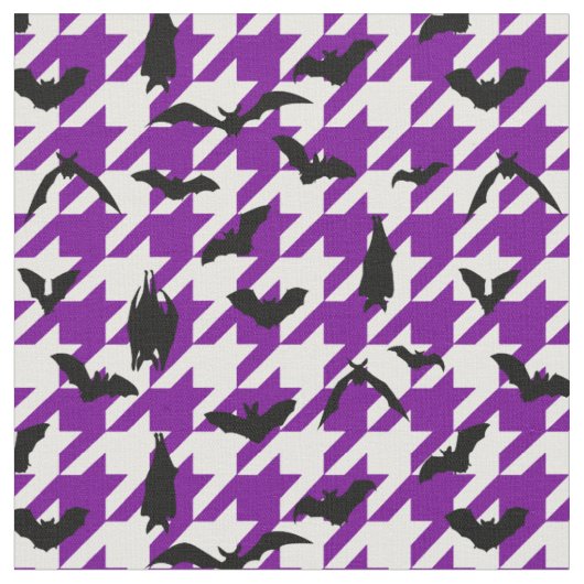 paarse houndstooth Halloween zwarte vleermuizen Stof (Close Up)