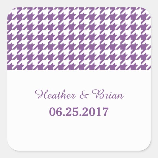 Paarse Houndstooth Wedding Stickers (Voorkant)