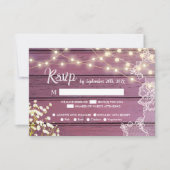 Paarse Hout String Lights & Lace Wedding RSVP (Voorkant)