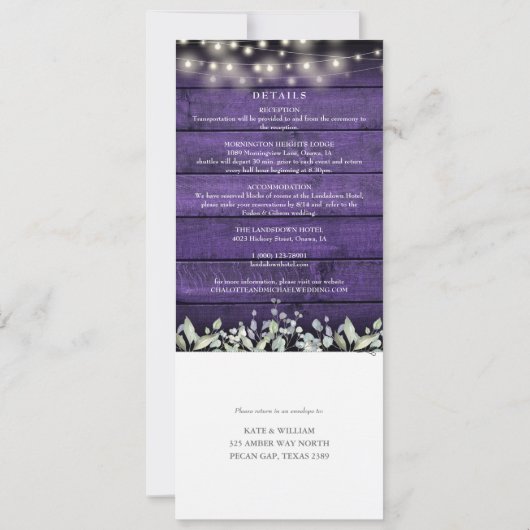 Paarse Houten Bloem Mason Potten All In One Trouw  Kaart (Achterkant)