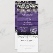 Paarse Houten Bloem Mason Potten All In One Trouw  Kaart (Voorkant / Achterkant)