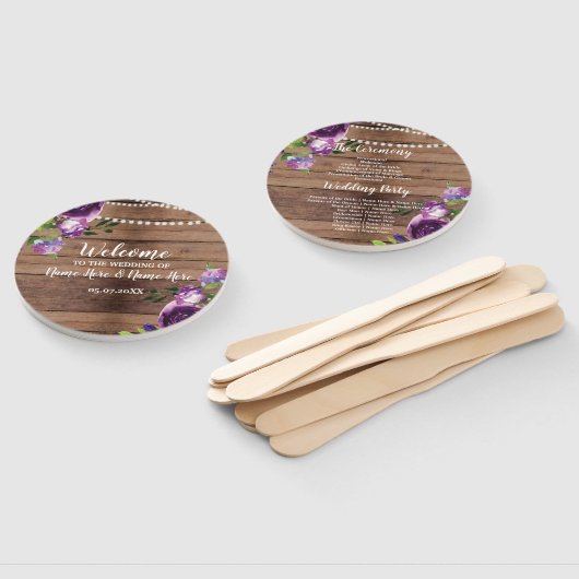 Paarse houten bloemenbruiloft programma Fan Flower Handwaaier (Niet-gemonteerd)