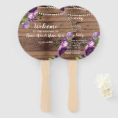 Paarse houten bloemenbruiloft programma Fan Flower Handwaaier (Voorkant en achterkant)