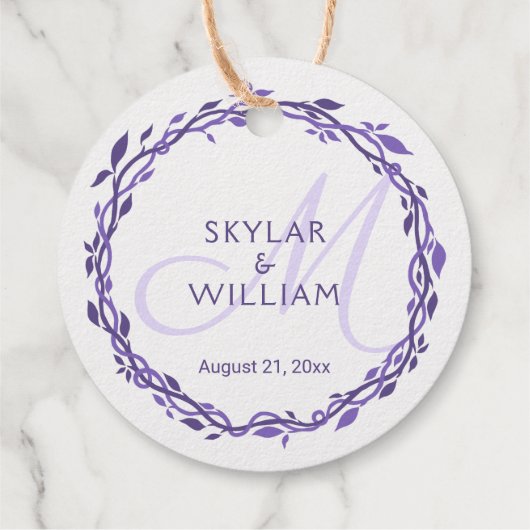 Paarse houten bruiloft dubbelzijdig goudfolie bedankjes labels (Achterkant)