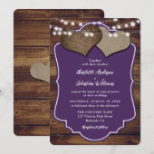 Paarse Houten Burlap Hearts String Lights Wedding Kaart (Voorkant / Achterkant)
