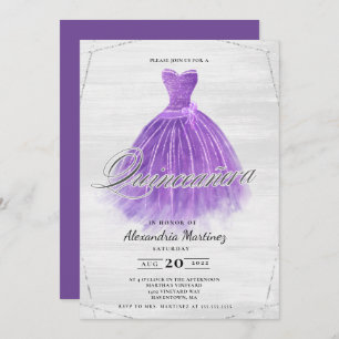 Paarse houten kleding glitter Quinceañera Kaart