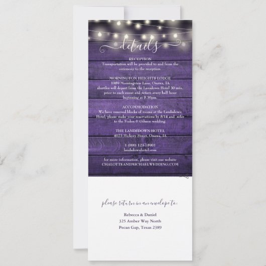 Paarse houten koord lichten allen in één huwelijk kaart (Achterkant)