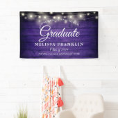 Paarse Houten Slingerlichten Afstudeerfeest Spandoek (Insitu)