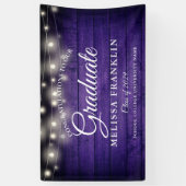 Paarse Houten Slingerlichten Afstudeerfeest Spandoek (Verticaal)
