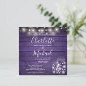 Paarse houten strijklichten Mason Jar foto bruilof Kaart (Staand voorkant)