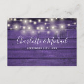 Paarse houten string verlichting script bruiloft d informatiekaartje (Achterkant)