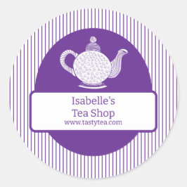 Paarse houtsnede theepot business label