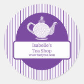 Paarse houtsnede theepot business label (Voorkant)