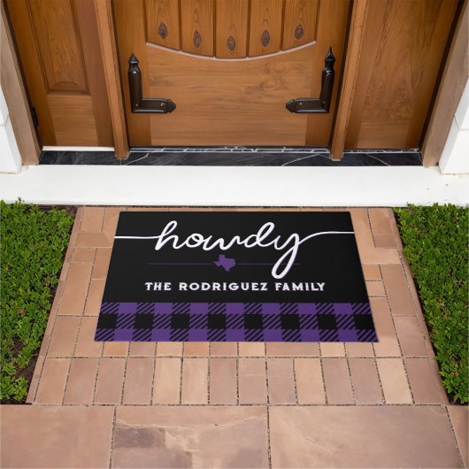 Paarse Howdy Buffalo Plaid Deurmat (Buiten)