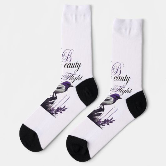 Paarse-Hued Bird & Plant | Tranquil Art Sokken (Links)