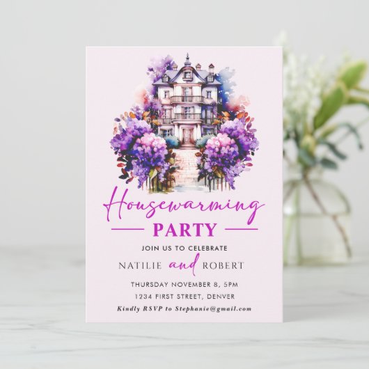 Paarse Hues Housewarming Party Kaart (Staand voorkant)