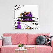 Paarse huis op de heuvel canvas afdruk (Insitu (Woonkamer))