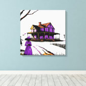 Paarse huis op de heuvel canvas afdruk (Insitu (Houten vloer))