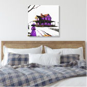 Paarse huis op de heuvel canvas afdruk (Insitu (Slaapkamer))