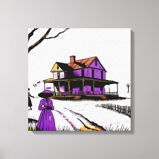 Paarse huis op de heuvel canvas afdruk (Voorkant)