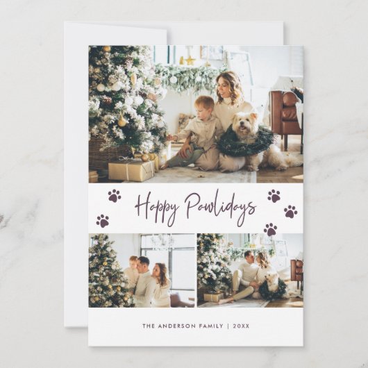 Paarse huisdiereigenaar foto Happy Pawholidays Kaa Feestdagenkaart (Voorkant)