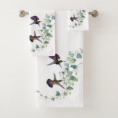 Paarse Hummingbird Birds Flowers Bath Towel Set Bad Handdoek (Insitu)
