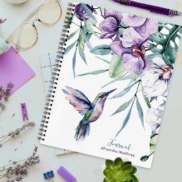 Paarse Hummingbird en Floral gepersonaliseerd tijd Notitieboek