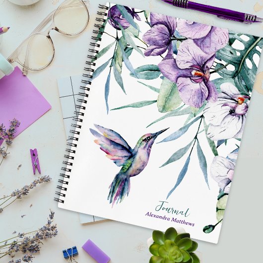 Paarse Hummingbird en Floral gepersonaliseerd tijd Notitieboek
