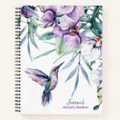 Paarse Hummingbird en Floral gepersonaliseerd tijd Notitieboek (Voorkant)