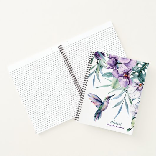 Paarse Hummingbird en Floral gepersonaliseerd tijd Notitieboek (Binnen)